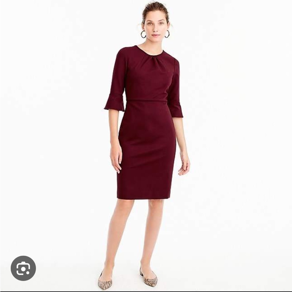 J CREW Burgundy Bell Sleeve Pencil Dress